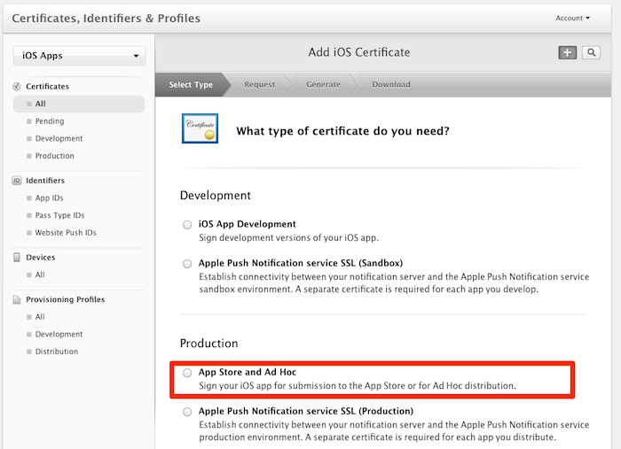 Select Certificate Type